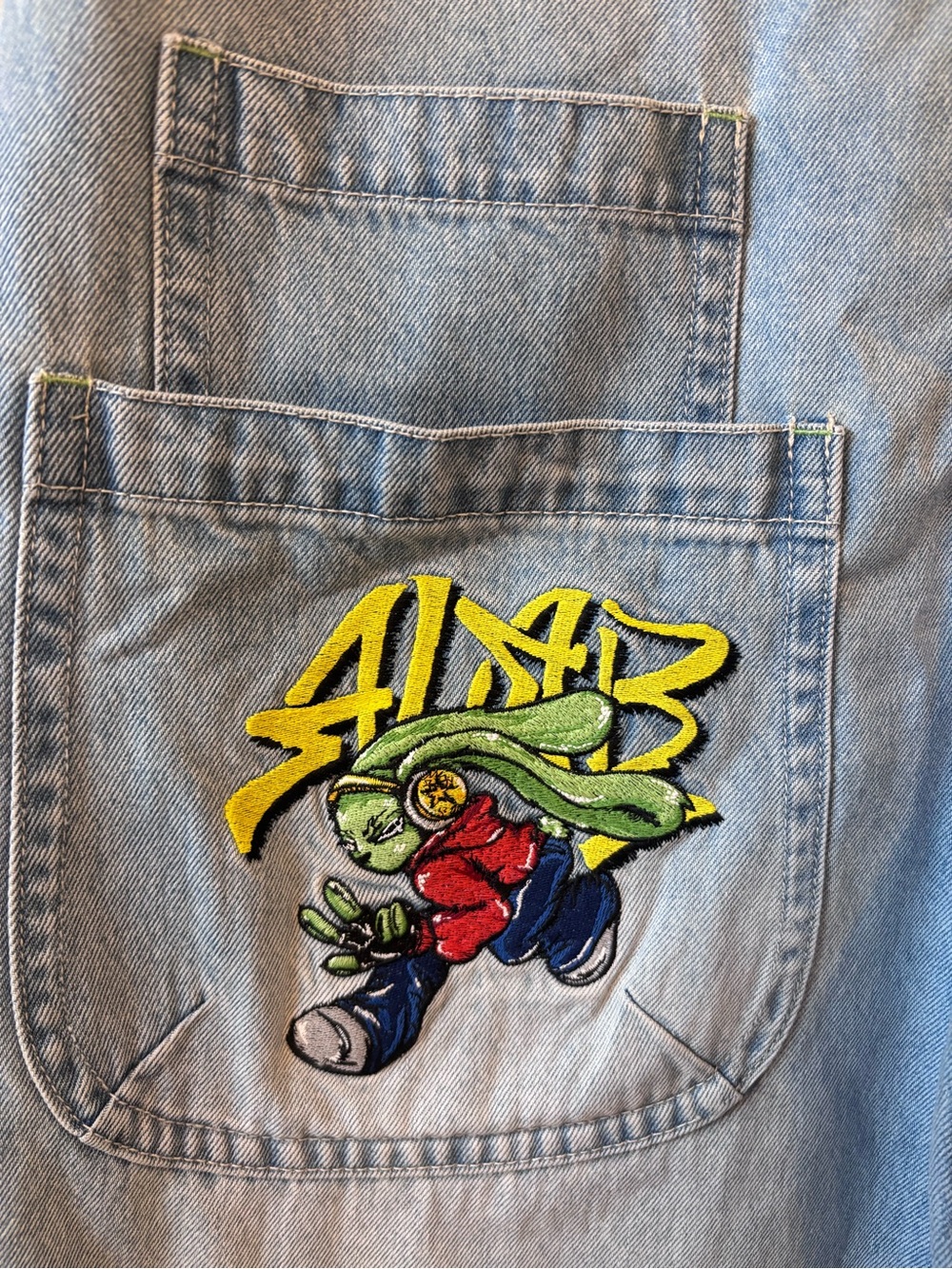 Men's ALAB Baggy Wide Leg Oversized Jeans with Colorful Embroidered CartoonPatch